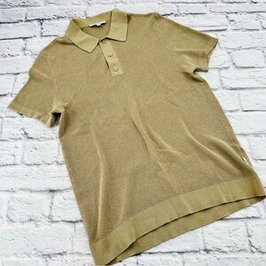 Onia Mens Polo Sweater Shirt Tan Small Short Sleeve Cotton Textured